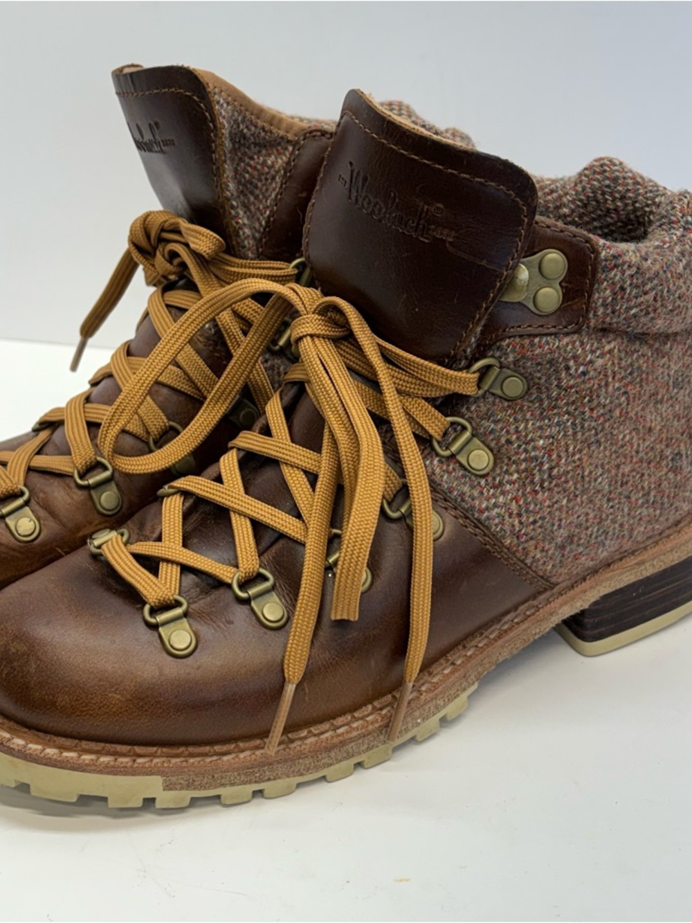 Woolrich Rockies Women’s Hiking Ankle Boots Brown Leather Wool Sz 7 Vtg Cottage